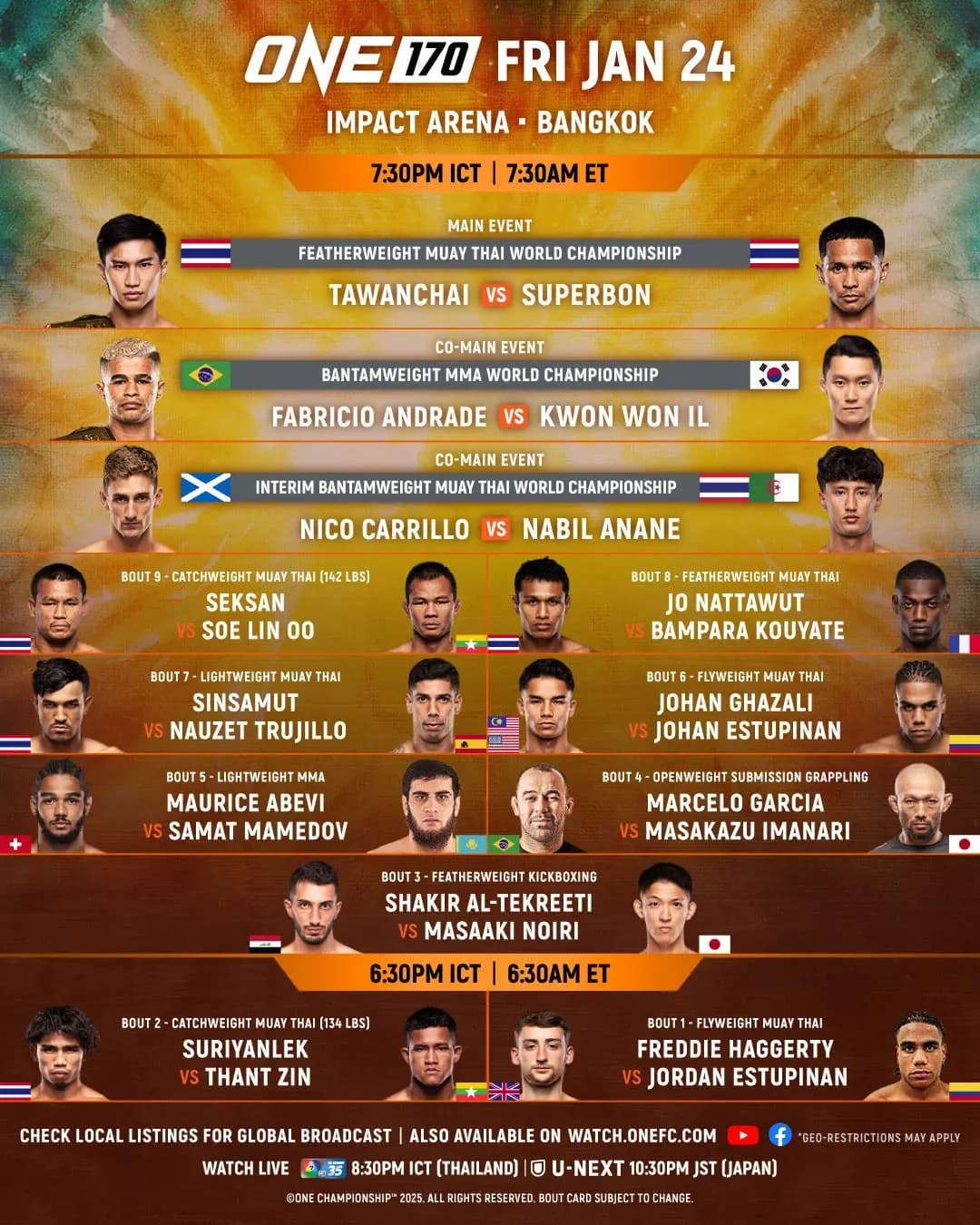 Fighters will weigh in for ONE 170 ahead of Friday's card.