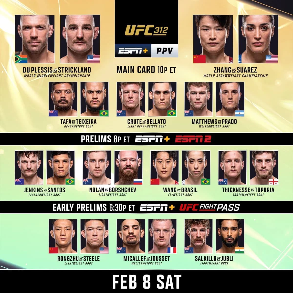 UFC 312 happens tonight. Keep it here for results as they happen!