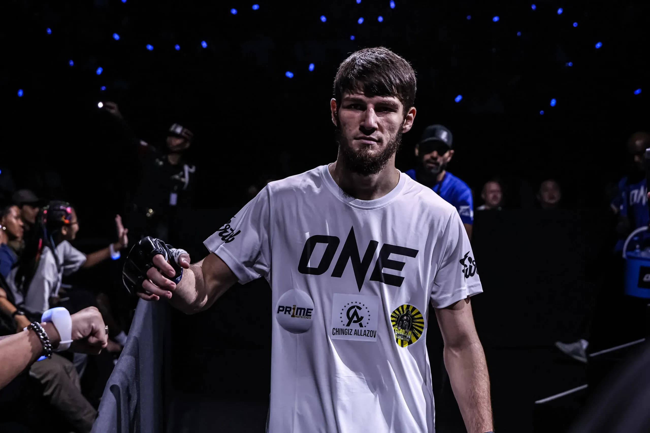 Russian Muay Thai fighter Asadula Imangazaliev walks to the ring
