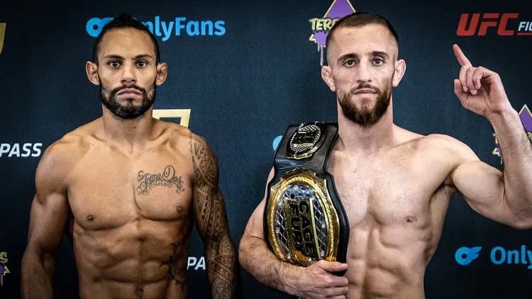 Vilson Ndregjoni and Wendel Araujo before their bantamweight title fight at CFFC 120.