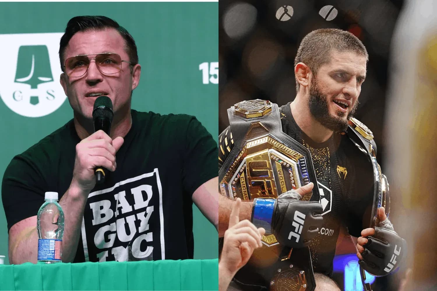 Chael Sonnen (left) and Islam Makhachev (right)
