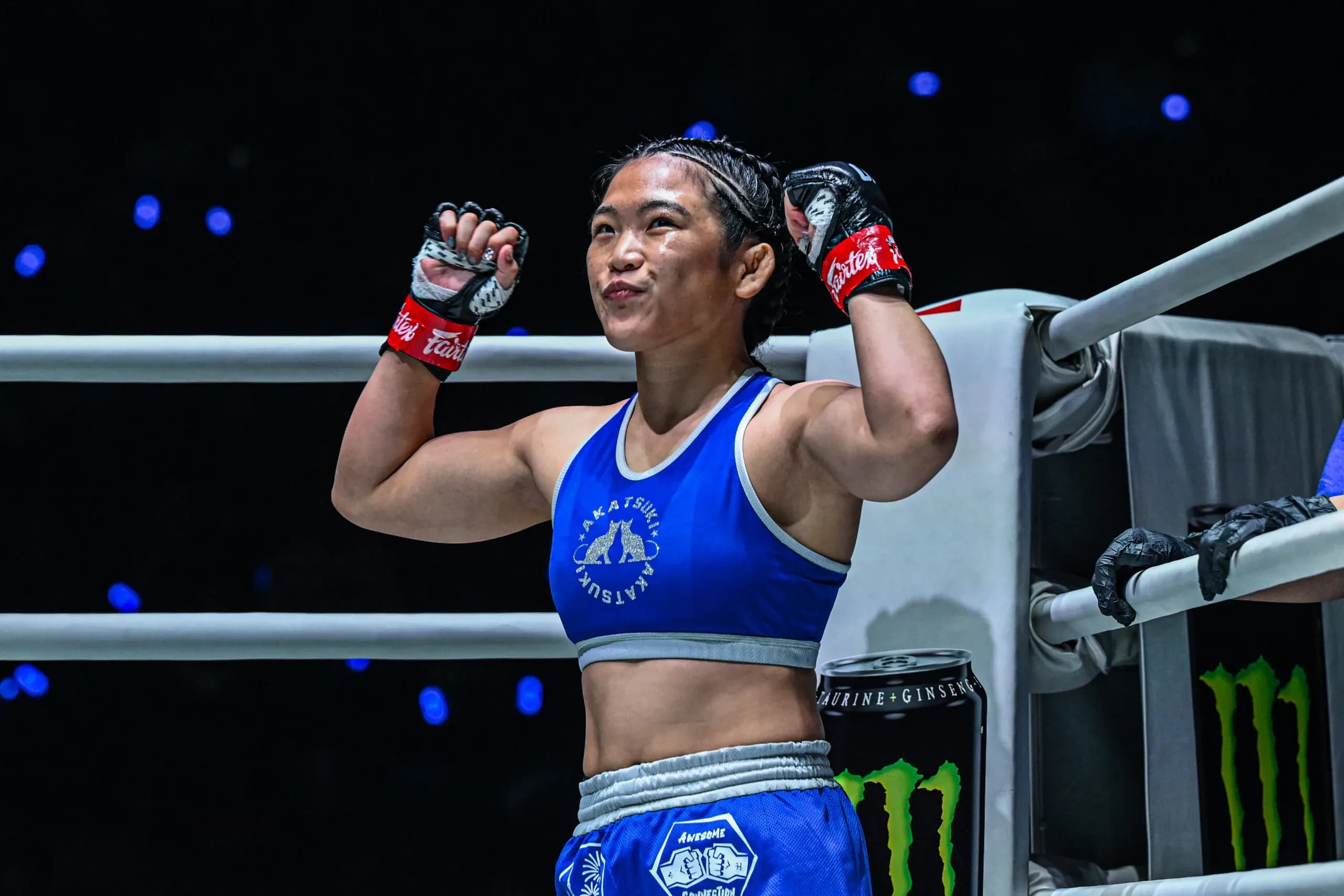 Atomweight MMA fighter Chihiro Sawada poses in the ring corner