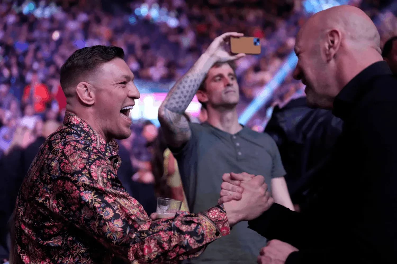 Dana White and Conor McGregor talk ringside 