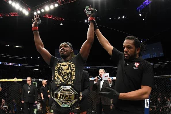 Jon Jones celebrates victory.