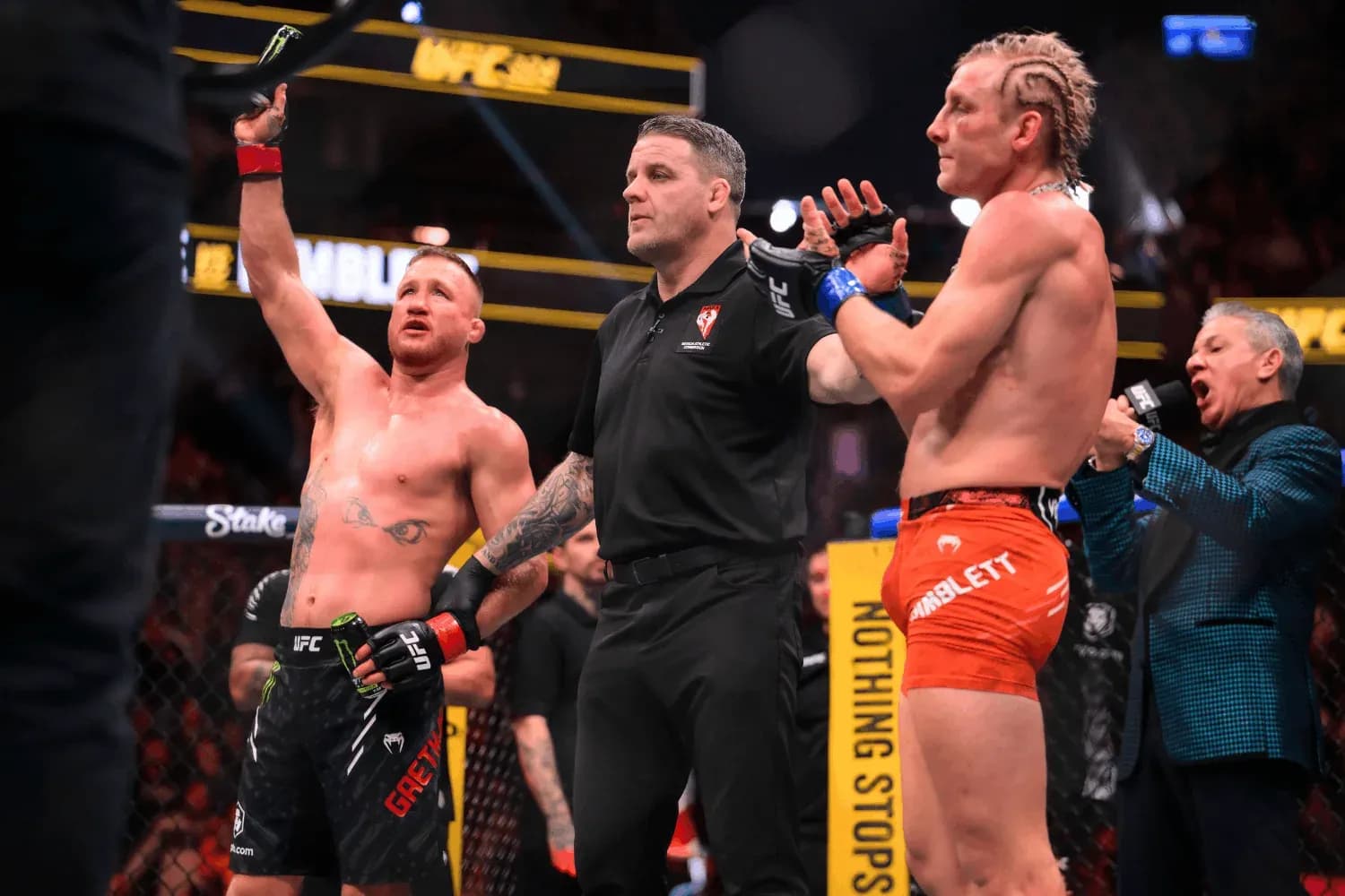 Justin Gaethje (left) and Paddy Pimblett (right)