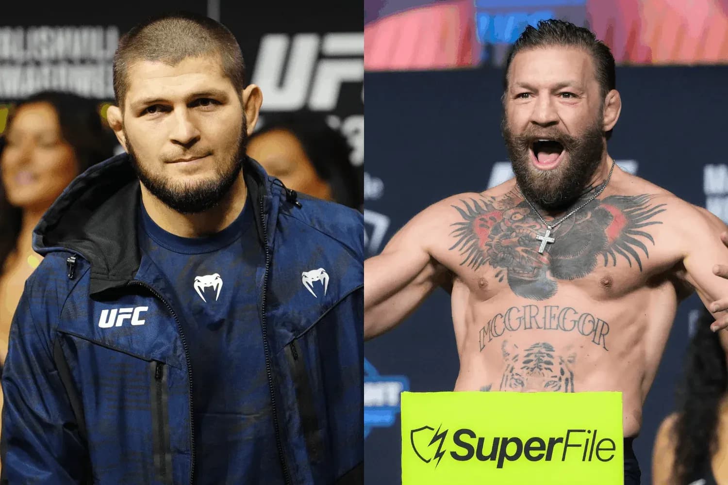 Khabib Nurmagomedov (left) and Conor McGregor (right)