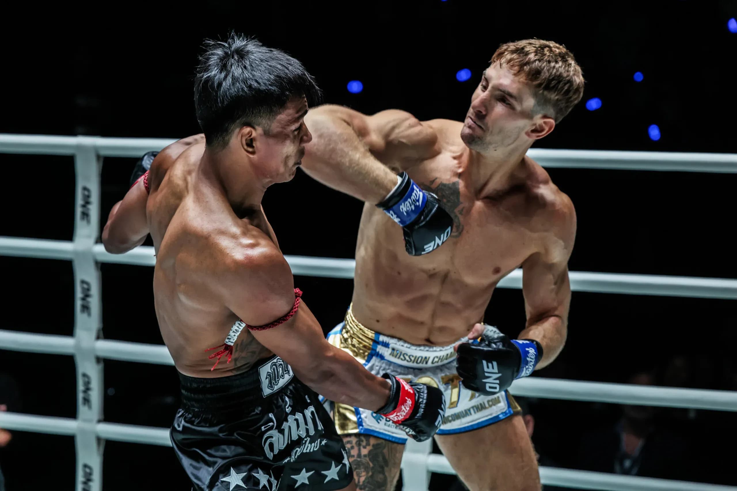Muay Thai star Nico Carrillo lands a strike in his fight