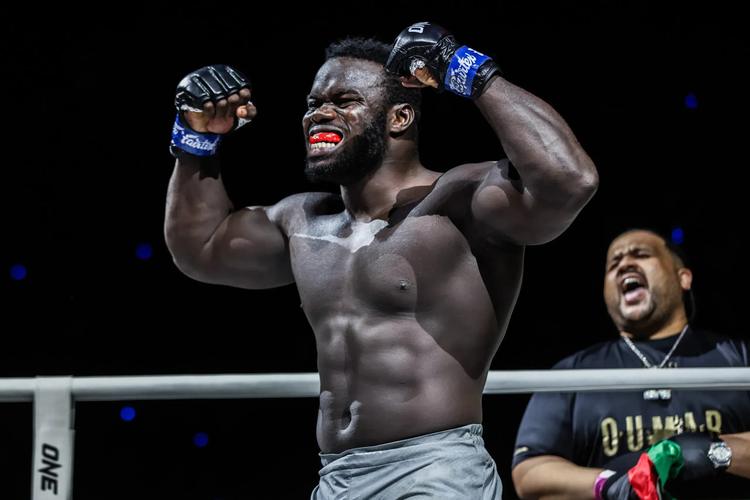 Heavyweight MMA beast "Reug Reug" Oumar Kane flexes in the ring