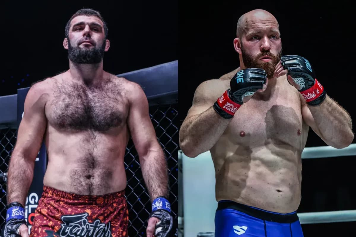 Split screen of heavyweight MMA fighters Shamil Erdogan and Paul Elliott