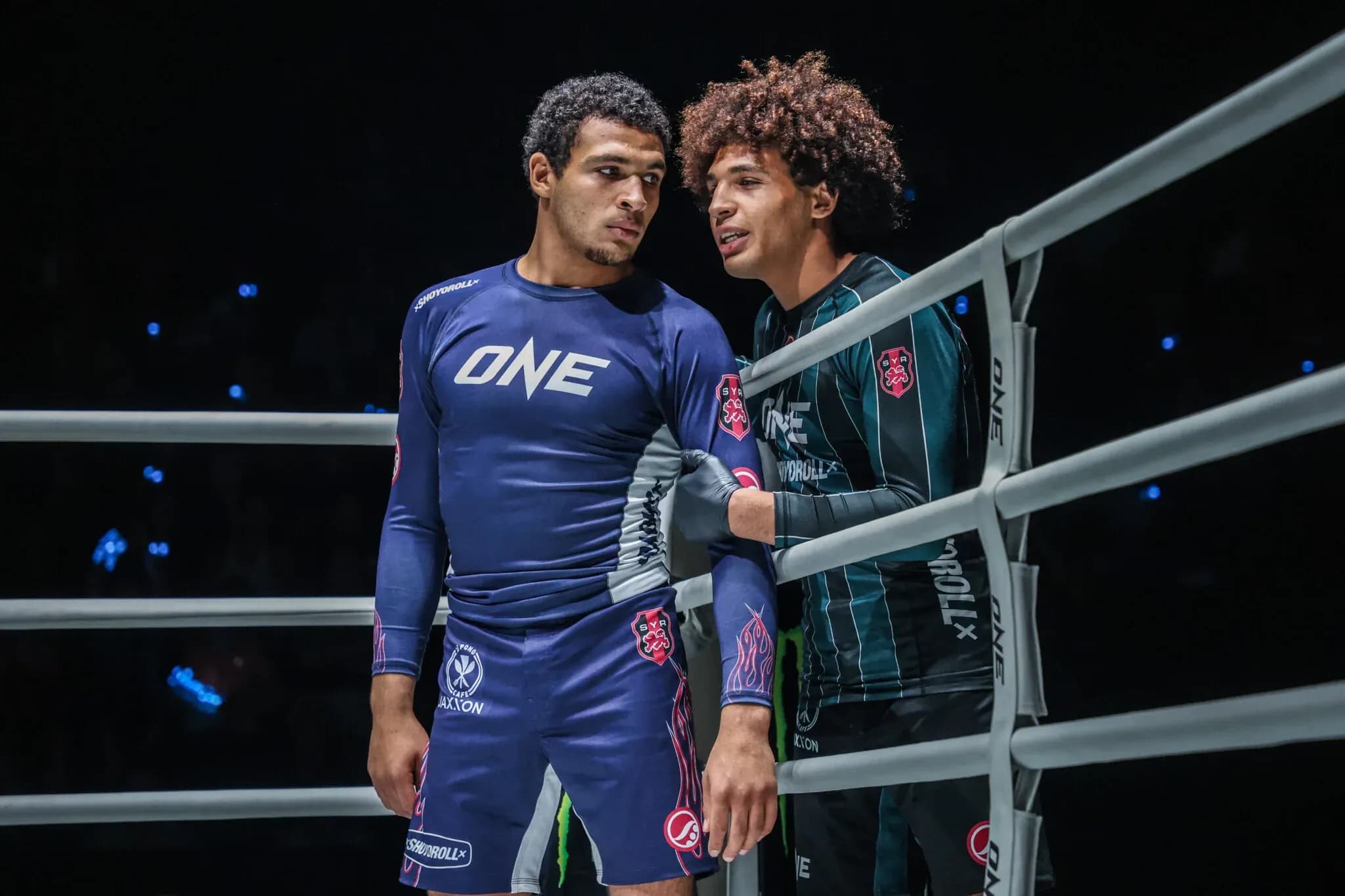 ONE Championship superstars Tye and Kade Ruotolo talk in the ring