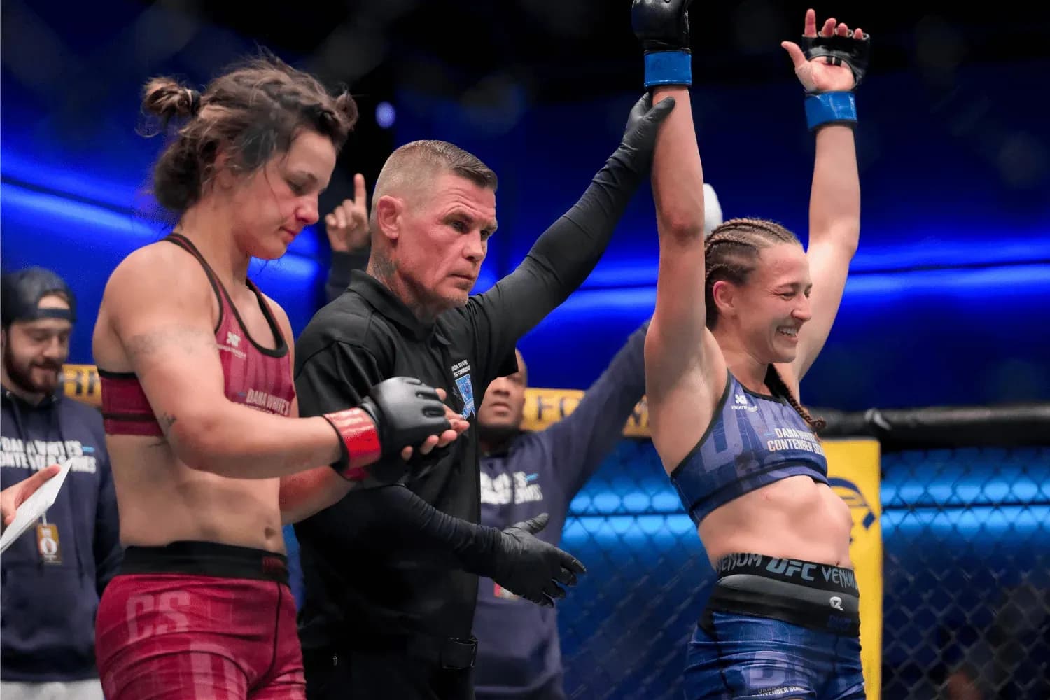 ALEX APODACA (R) hand raise as she defeat BELLA MIR (R) by a unanimous decision during Dana White's Contender Series
