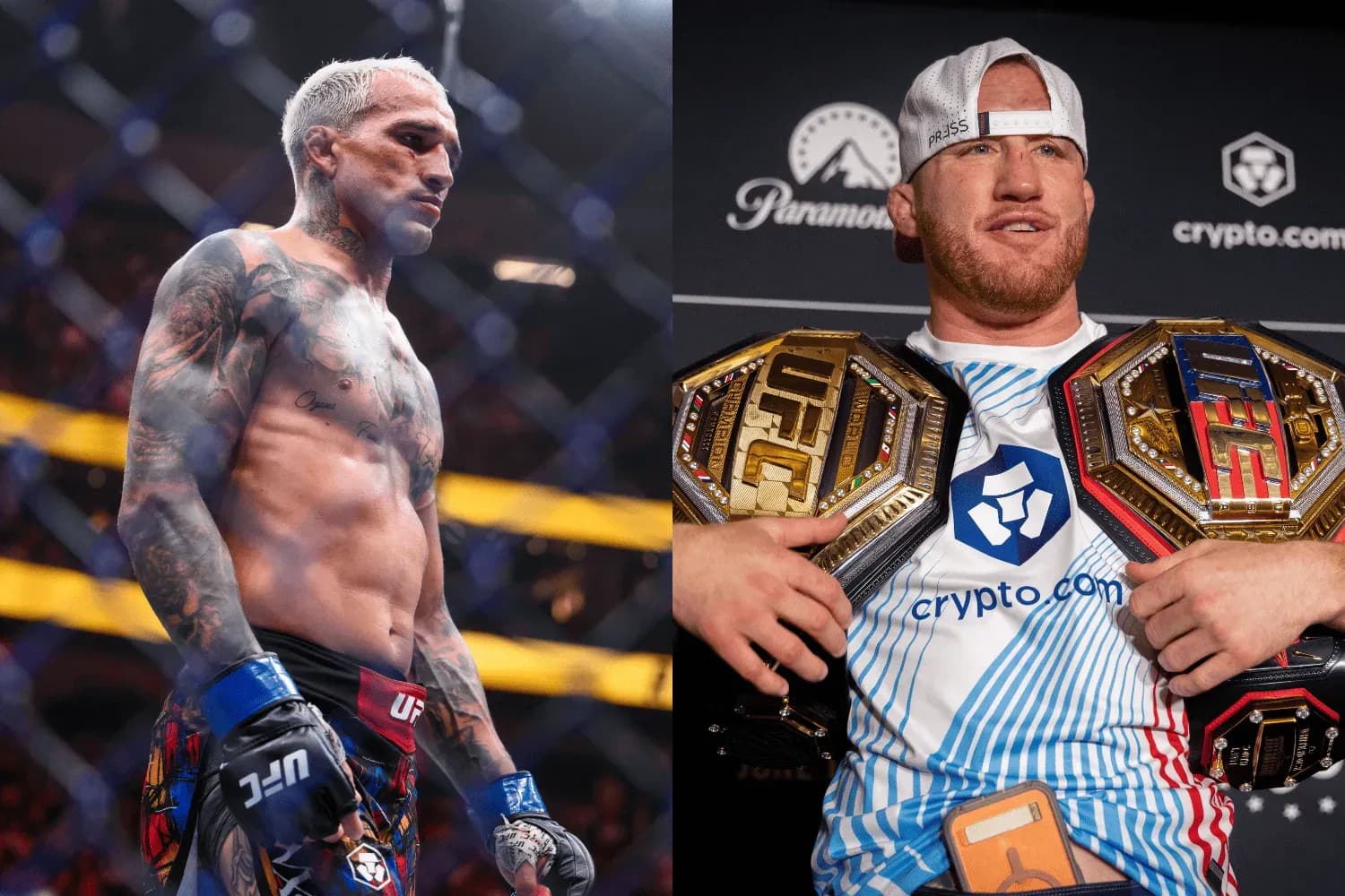 Charles Oliveira (left) and Justin Gaethje (right)