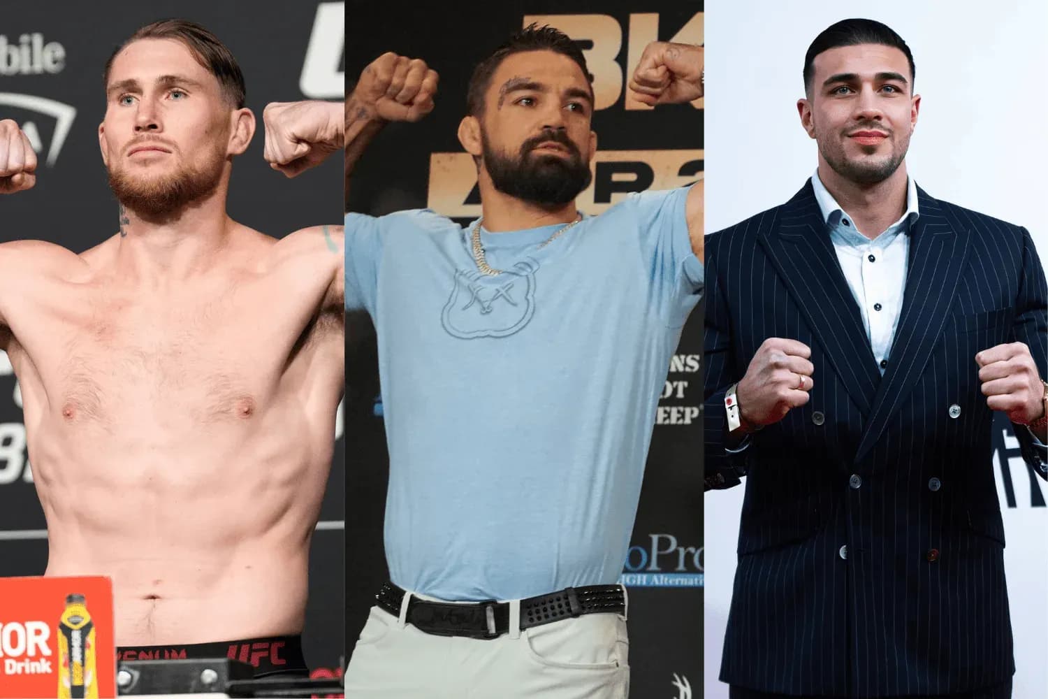 Darren Till (left), Mike Perry (center), and Tommy Fury (right) 