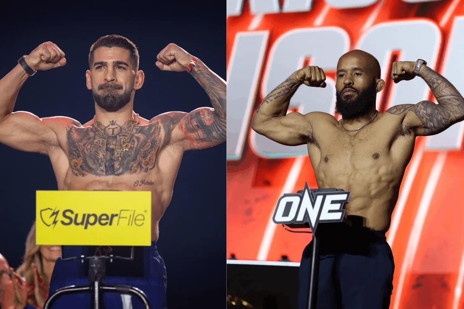 Ilia Topuria (left) and Demetrious Johnson (right)