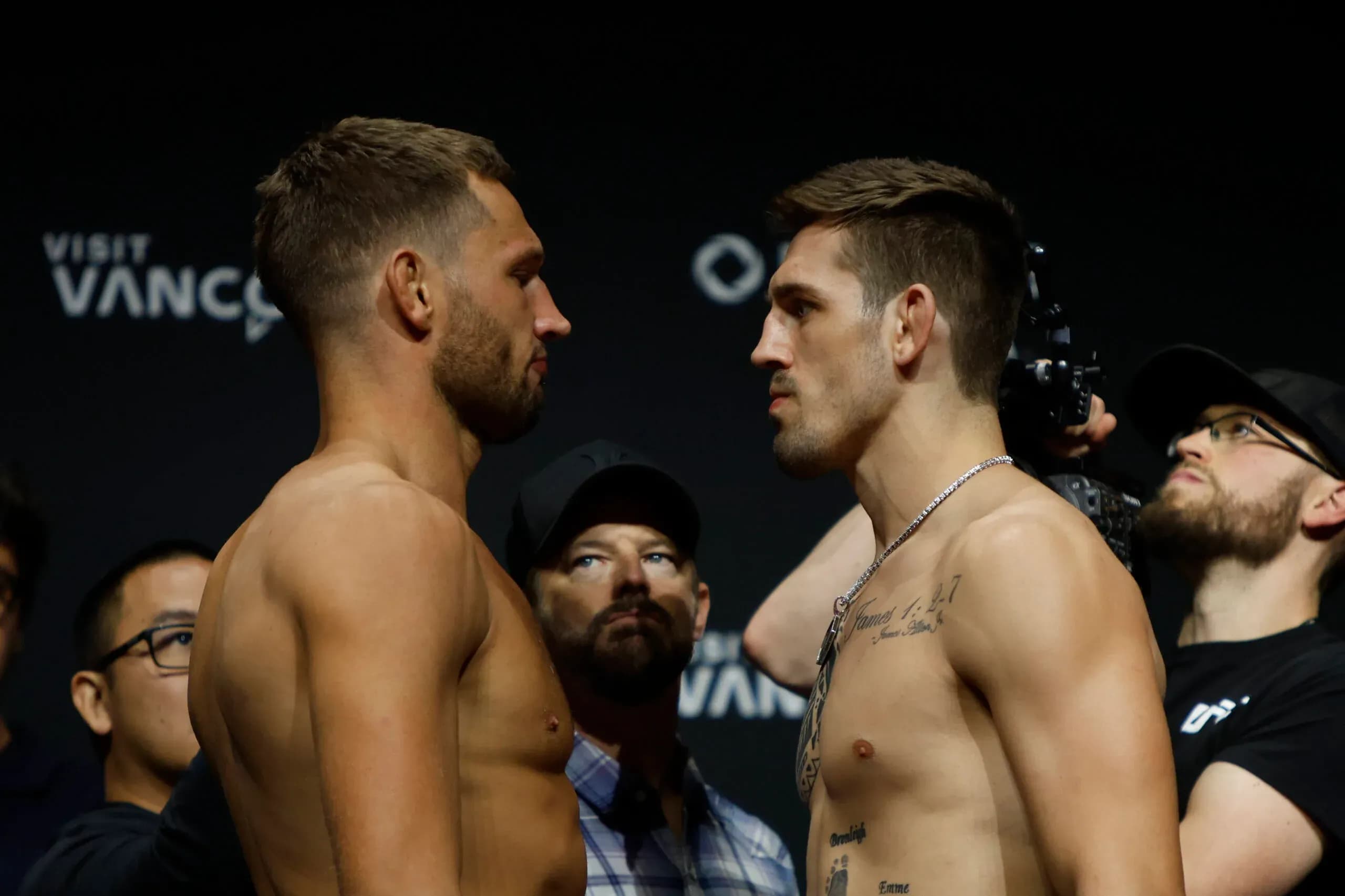 Reinier de Ridder and Brendan Allen, squaring off in UFC Vancouver Saturday.