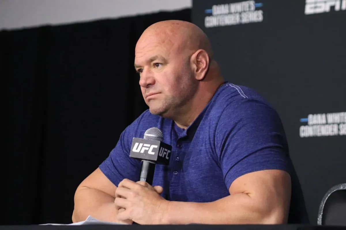 Dana White holding a microphone at UFC Apex venue