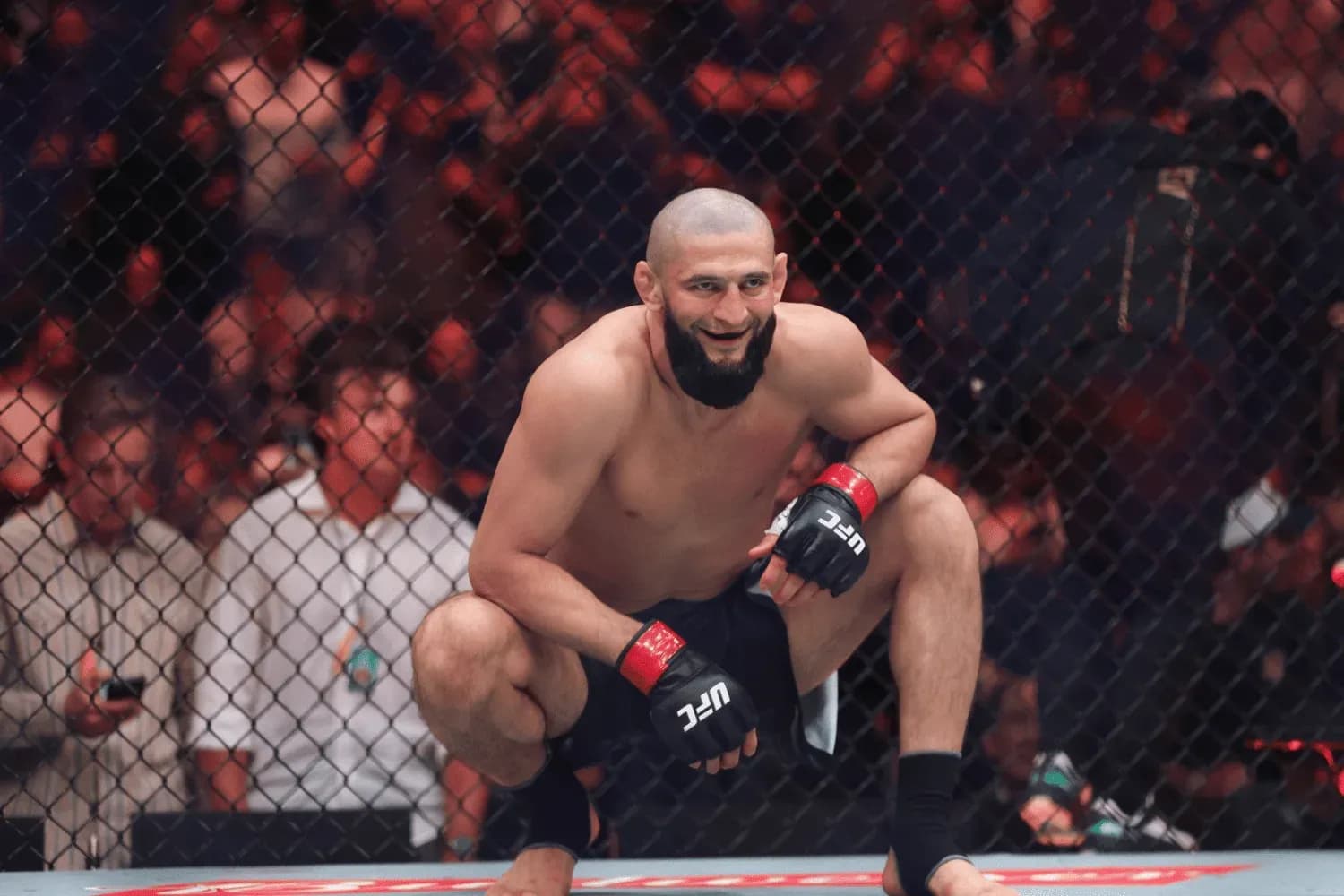 Khamzat Chimaev during his fight against Sean Strickland in Middleweight bout at UFC 328