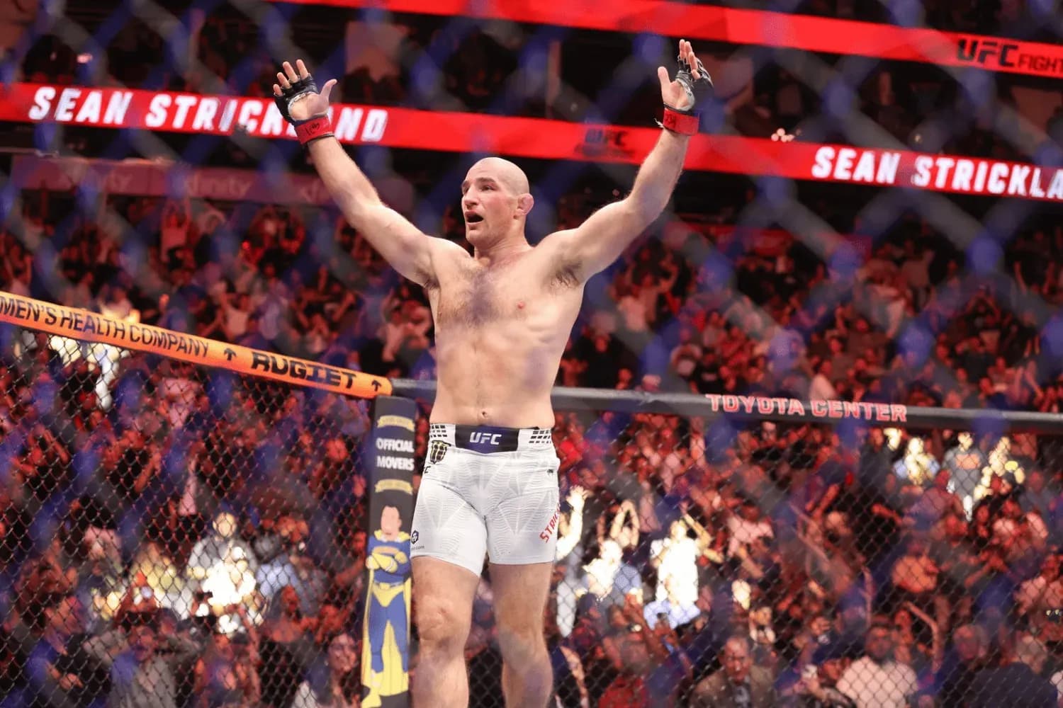 Sean Strickland celebrates his win against Anthony Hernandez during a middleweight bout at UFC Fight Night