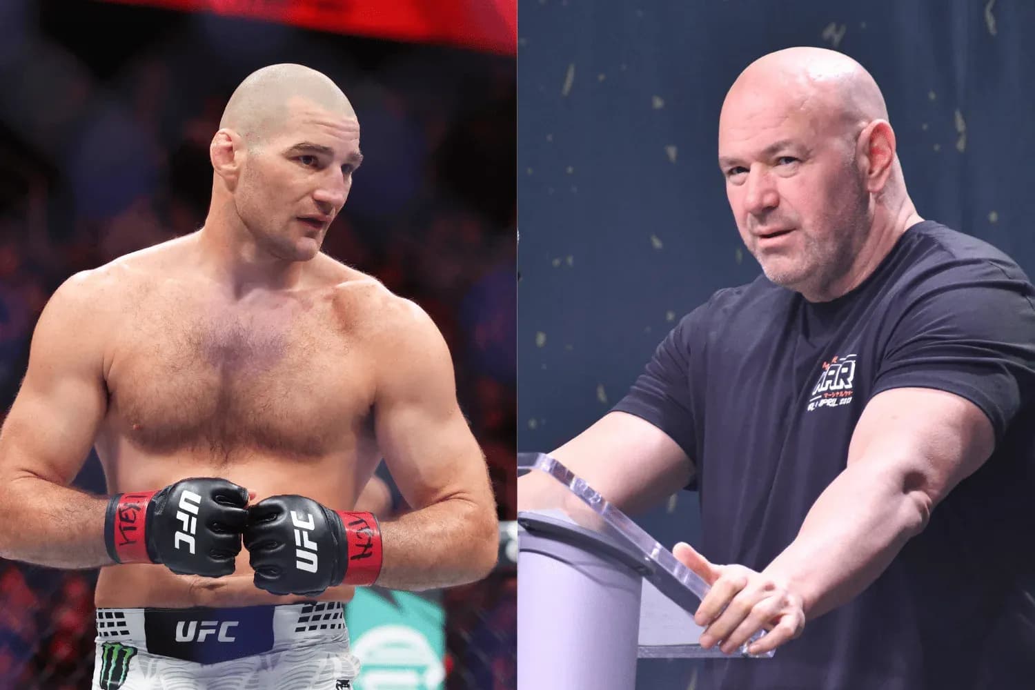 Sean Strickland (left) and Dana White (right)