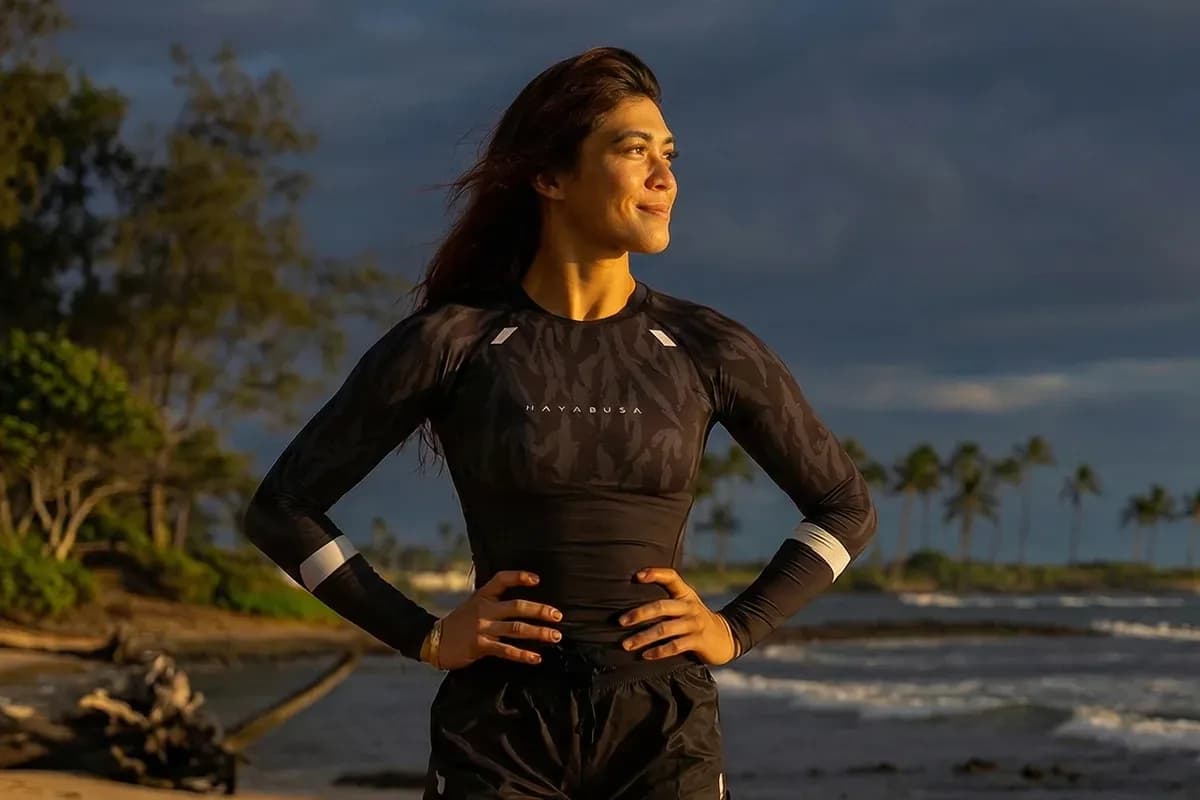 Hawaiian grappler Teshya Alo poses outside.