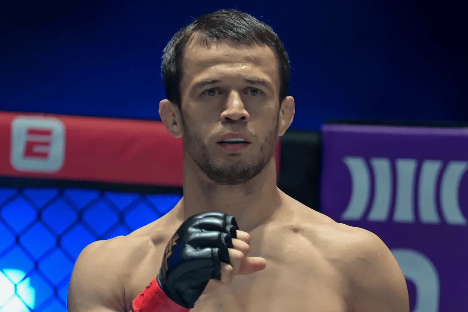 Alfie Davis competes against Usman Nurmagomedov during mixed martial arts championship in the lightweight category at the Professional Fighters League (PFL) Road to Dubai