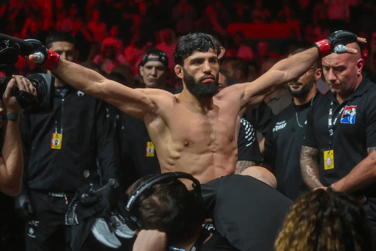 Arman Tsarukyan gets checked by the UFC steward before his fight