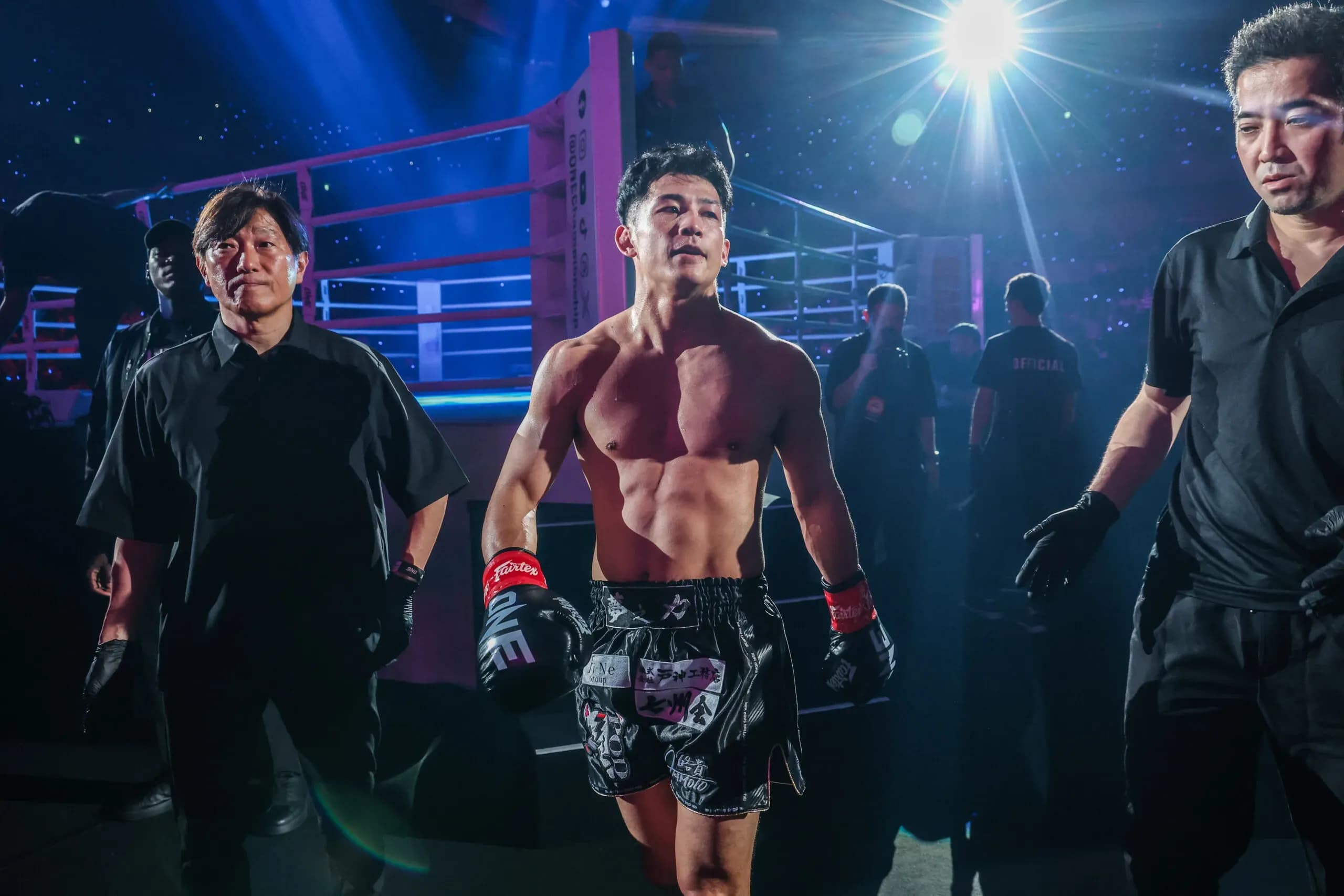 Japanese kickboxer Hiroki Akimoto exits the ring