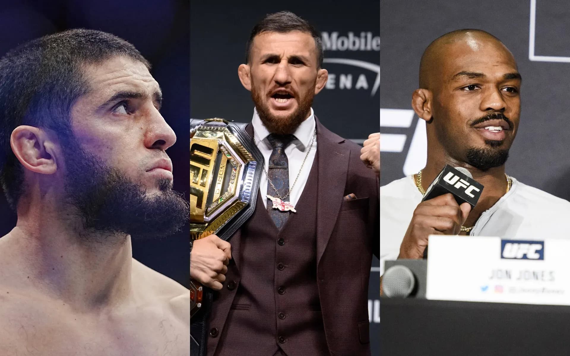 Islam Makhachev, Merab Dvalishvili and Jon Jones