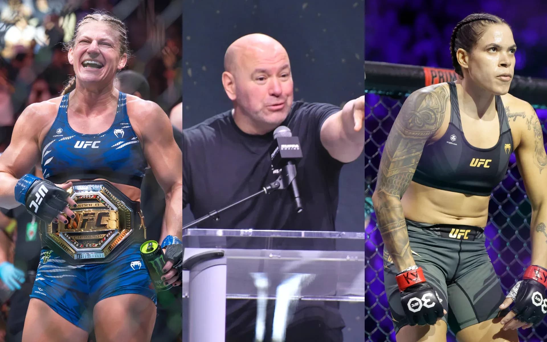 Kayla Harrison, Dana White, and Amanda Nunes.