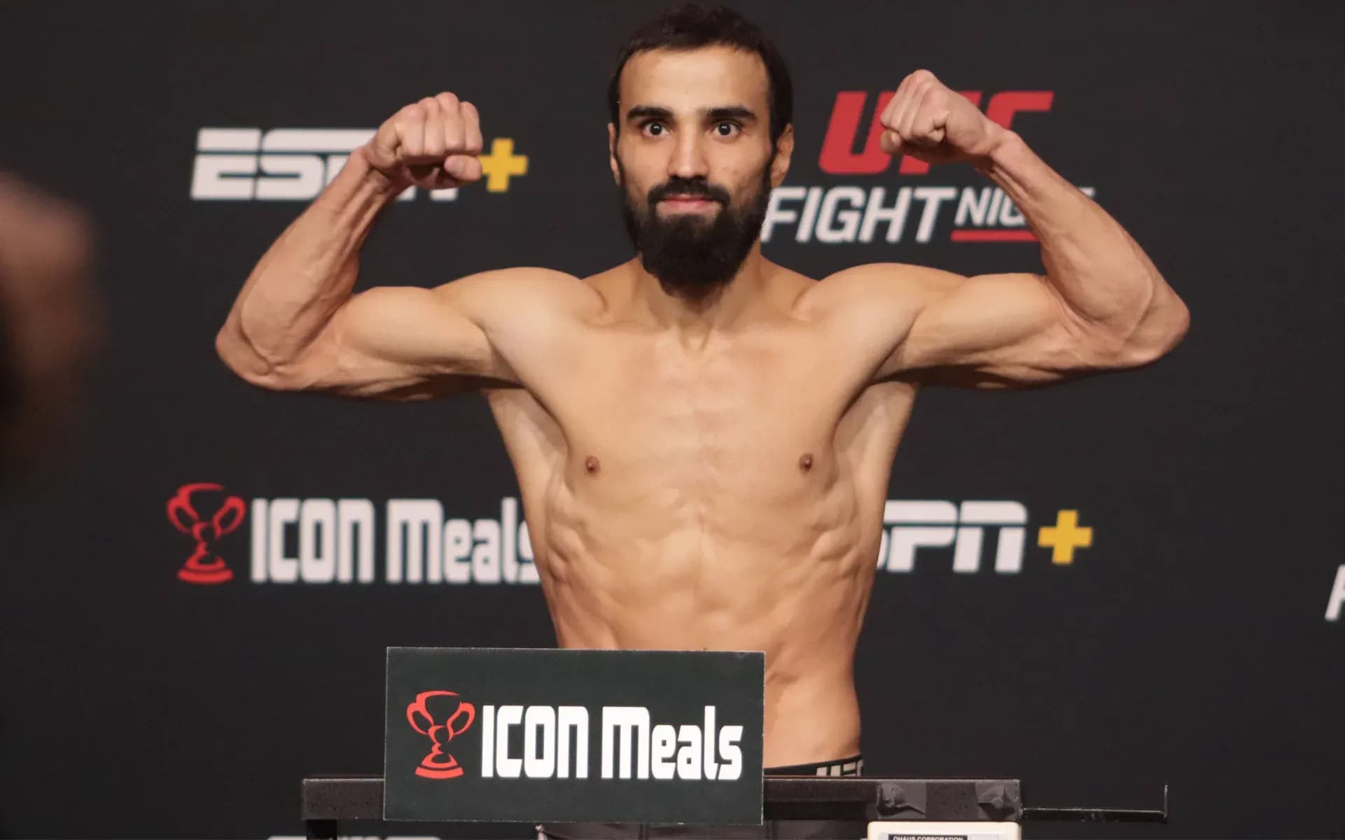 February 17, 2023, Las Vegas, Nevada, Las Vegas, NV, USA: LAS VEGAS, NV - FEBRUARY 17: UFC fighter Khusein Askhabov poses on the scale during the UFC Vegas 69 weigh ins at UFC Apex on February 17, 2023, in Las Vegas, Nevada, USA. Las Vegas, Nevada USA - ZUMAp175 20230217_zsa_p175_050 Copyright: xDiegoxRibasx