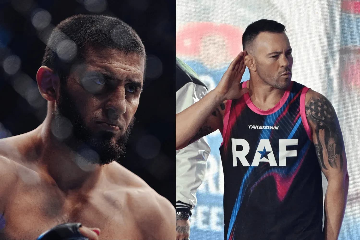 Islam Makhachev (left) and Colby Covington (right)