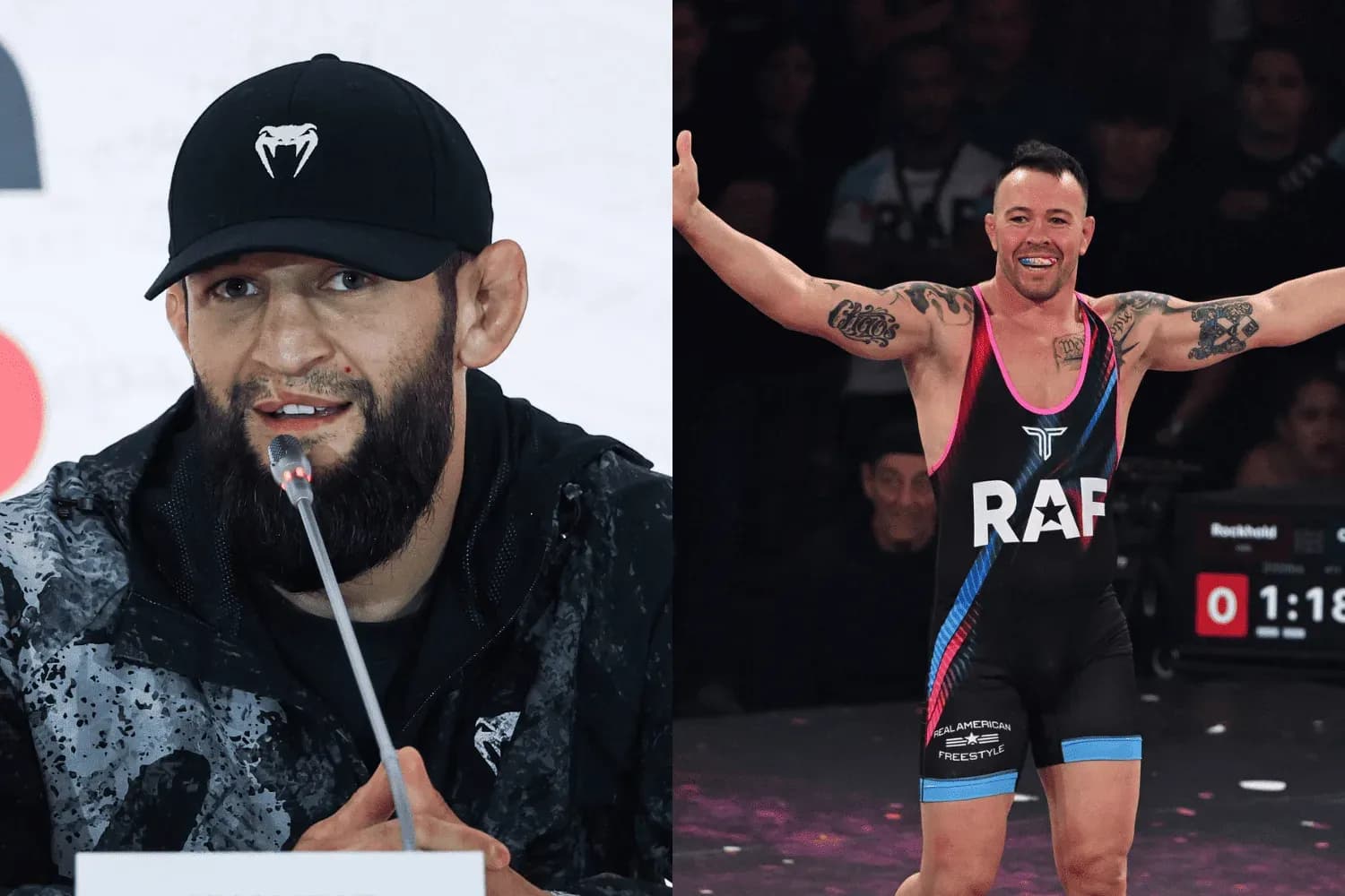 Khamzat Chimaev (left) and Colby Covington (right)