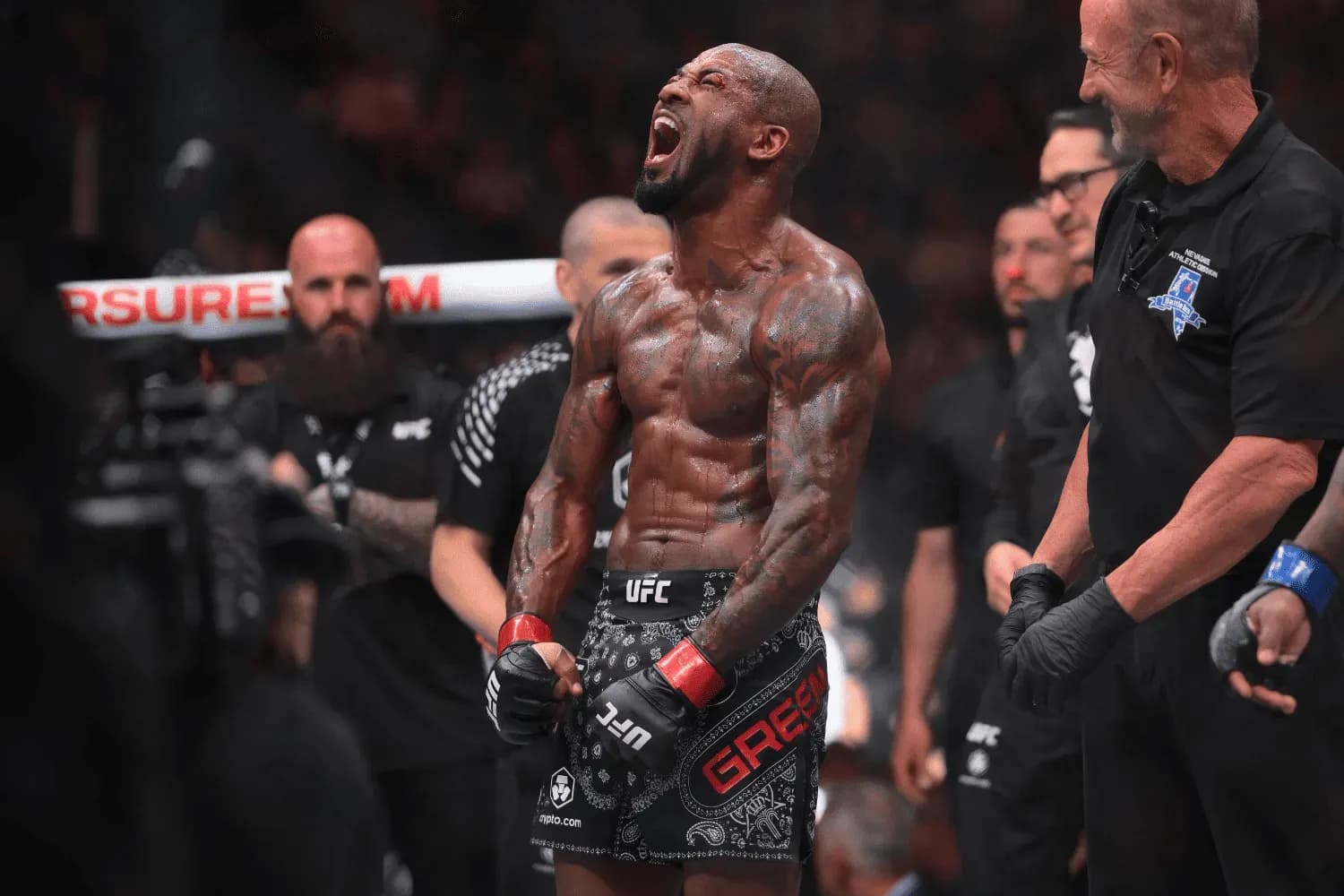 KING GREEN defeats TERRANCE MCKINNEY by a TKO during UFC 329 at the T-Mobile Arena in Las Vegas