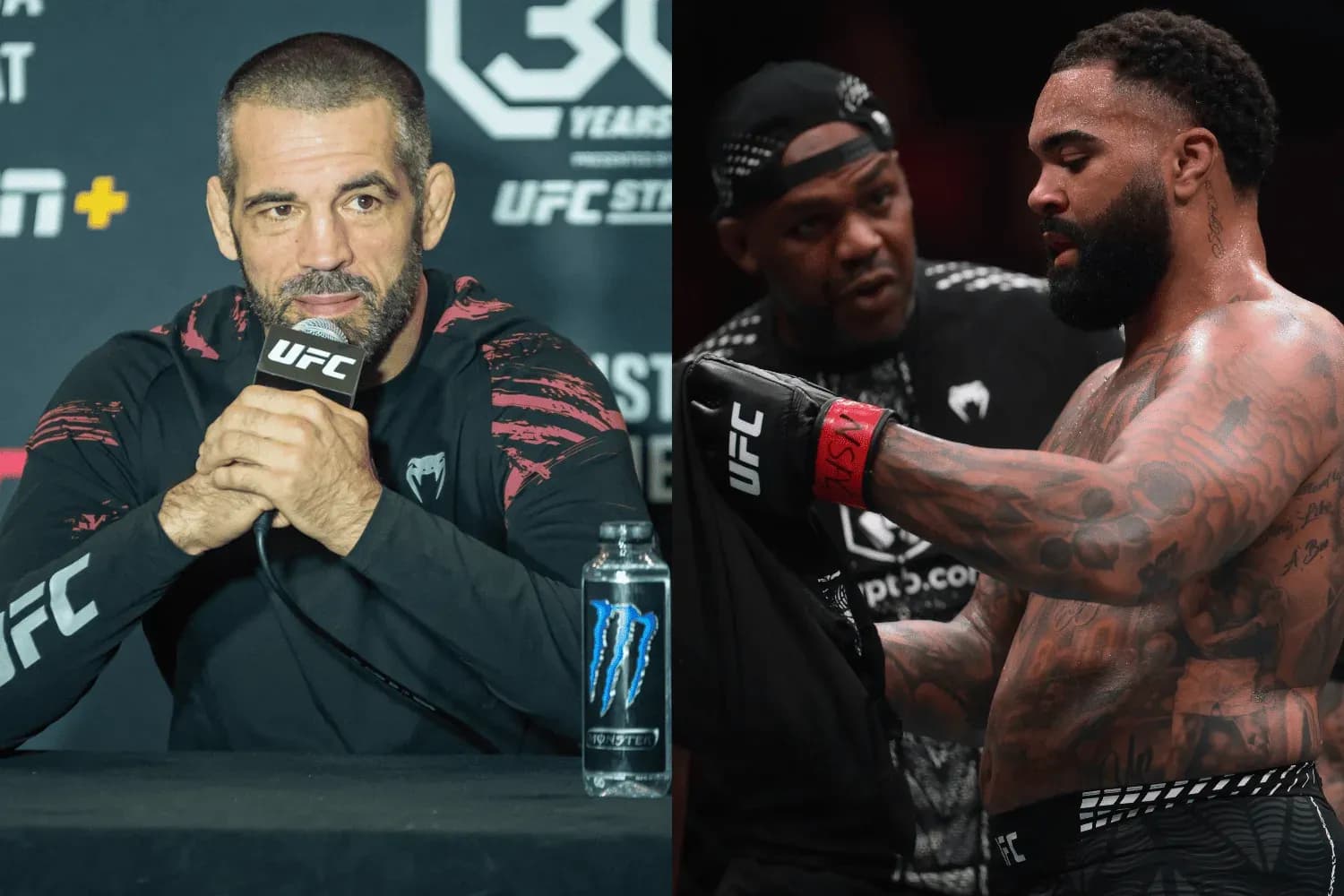 Matt Brown (left) and Jon Jones with Gable Steveson (right)