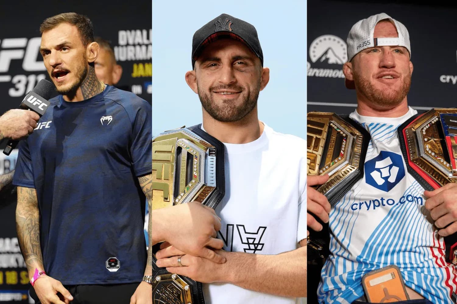 Renato Moicano (left), Alexander Volkanovski (center), and Justin Gaethje (right)