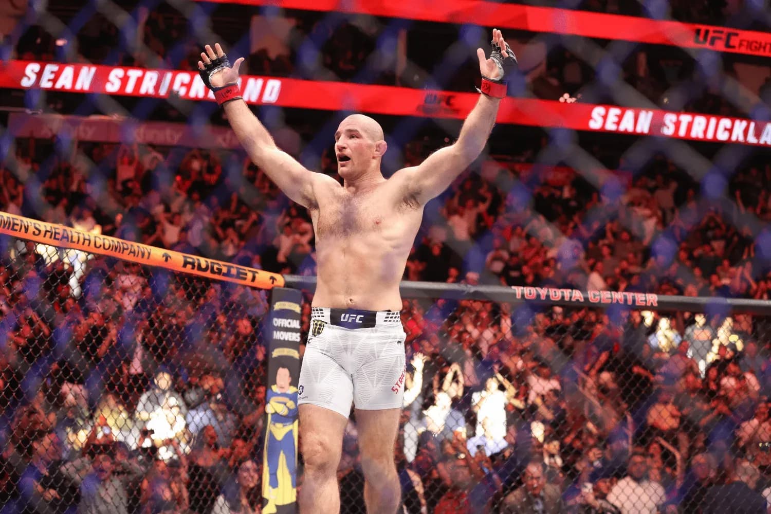 Sean Strickland celebrates his win against Anthony Hernandez during a middleweight bout at UFC Fight Night: Strickland vs. Hernandez