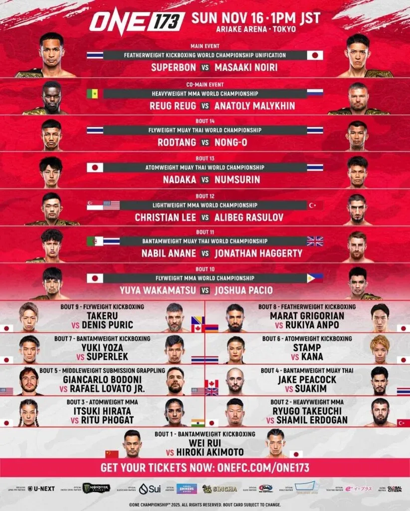 ONE 173 bout card