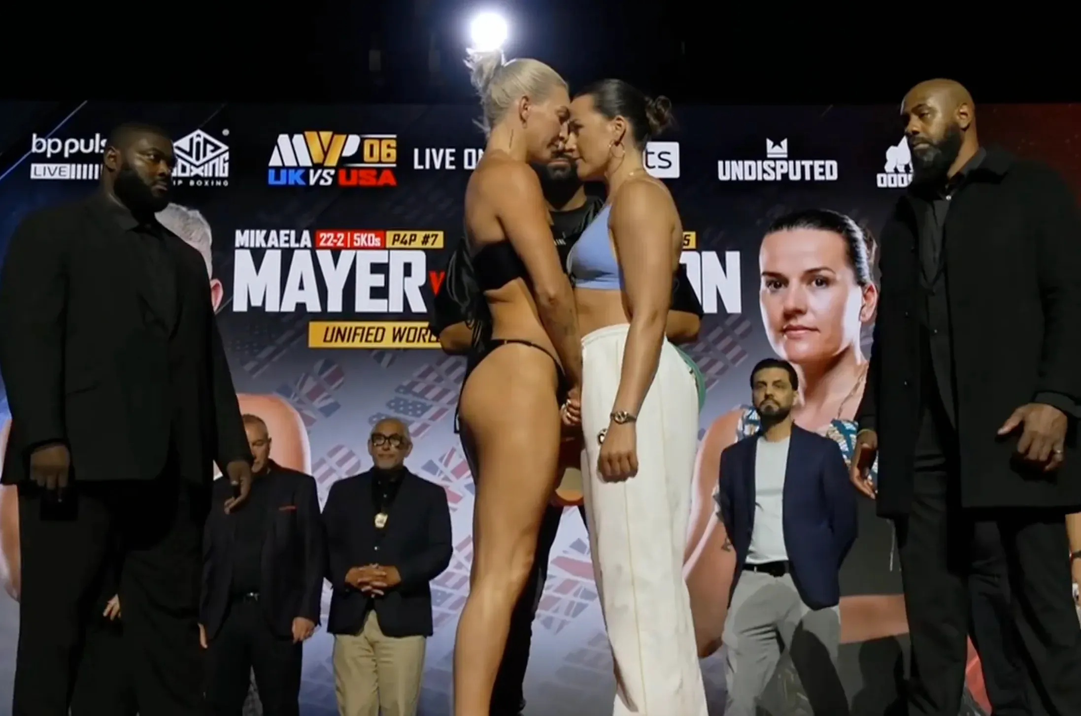 Mikaela Mayer and Chantelle Cameron Clash at Weigh Ins Ahead of MVPW 06
