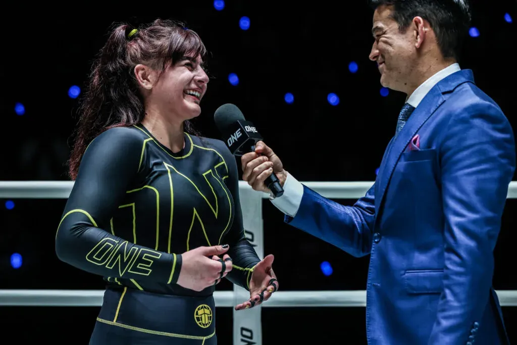 BJJ star Helena Crevar talks to Mitch Chilson in the ring