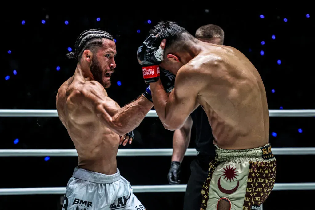 Colombian-American Muay Thai fighter Diego Paez punches Johan Ghazali