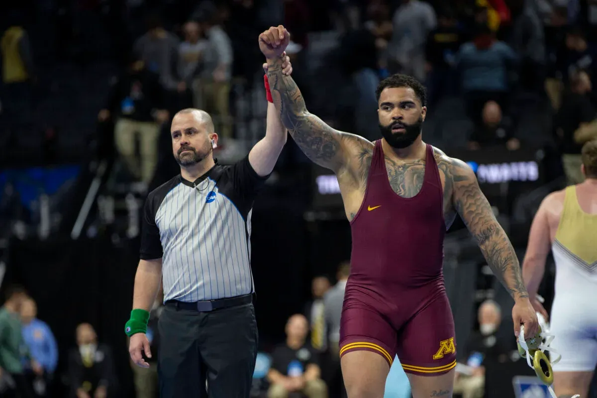 Gable Steveson having his hand raised