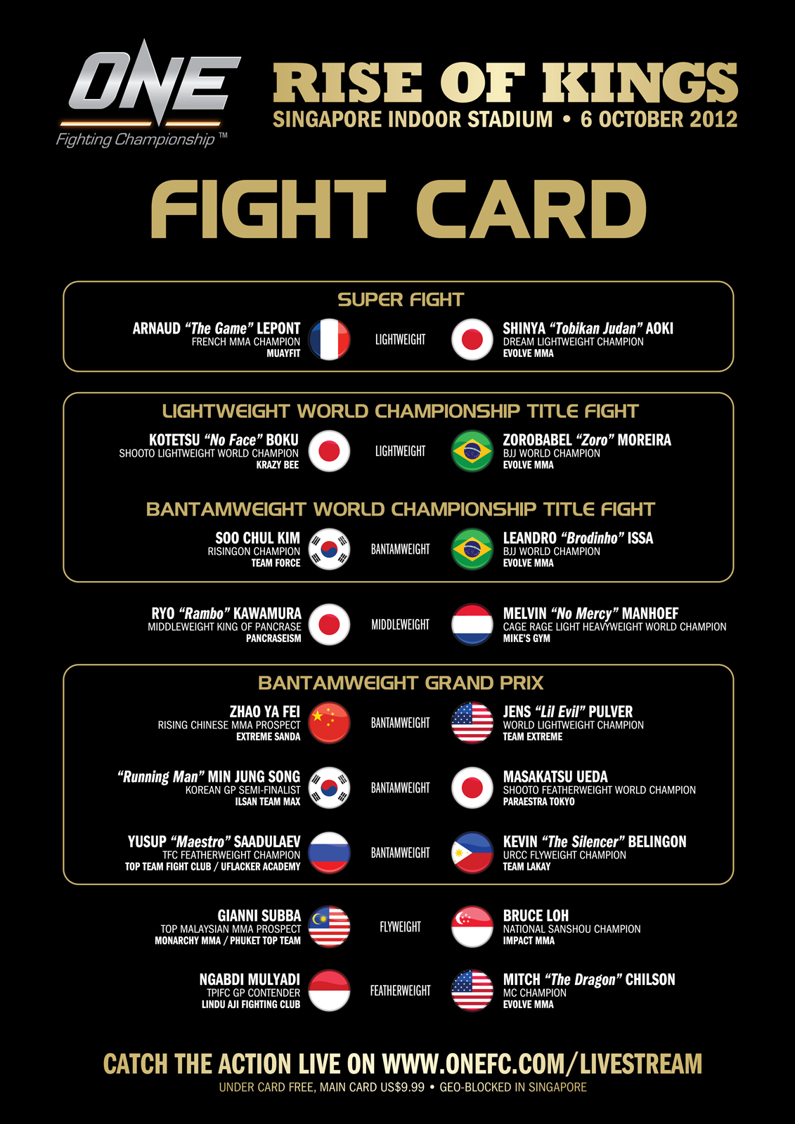 ONE FC Announces Full Fight Card for ONE FC RISE OF KINGS on 6 Oct