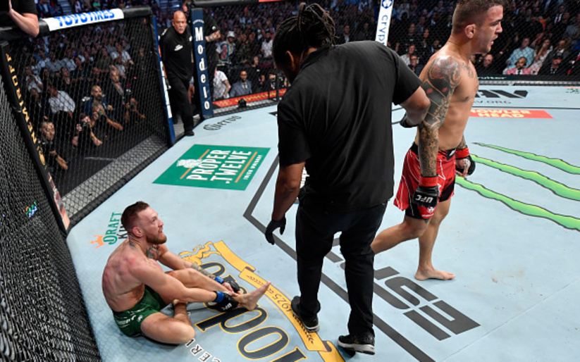 Image for Dustin Poirier Defeats Conor McGregor as Broken Shin Ends UFC 264 Main Event