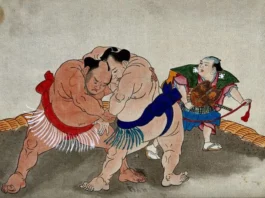 Takerufuji Emerges Victorious at March 2024 Basho Sumo Painting