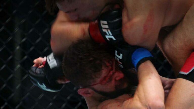 Austin Hubbard drops elbows on Aaron McKenzie on The Ultimate Fighter Season 31.