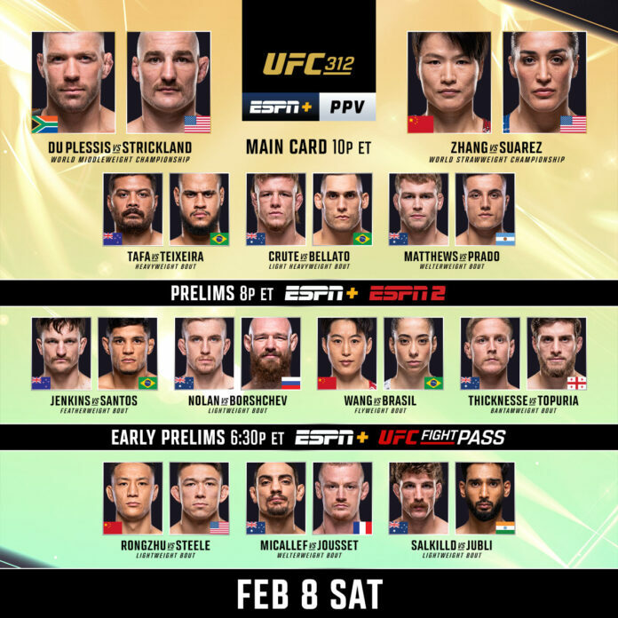 UFC 312 happens tonight. Keep it here for results as they happen!