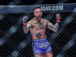 British Muay Thai legend Liam Harrison pumps his fists