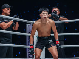Adrian Lee stands in the ring corner