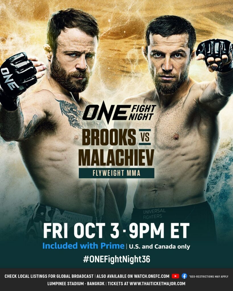 The ONE Fight Night 36 Matchup Graphic for Jarred Brooks vs. Mansur Malachiev