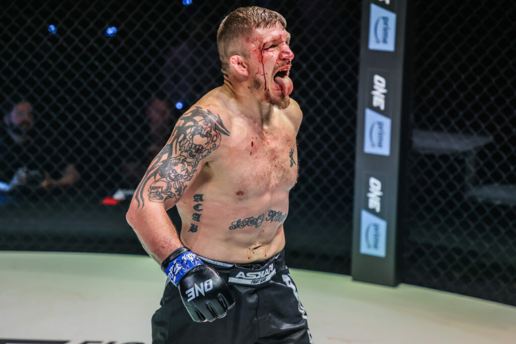 MMA fighter Zebaztian Kadestam with his tongue out